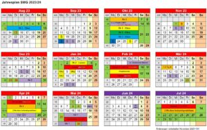 Jahreskalender der Schule für Mode und Gestalten